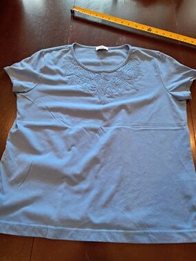 Nikki Petite Women’s Embroidered Short Sleeve Top - Light Blue